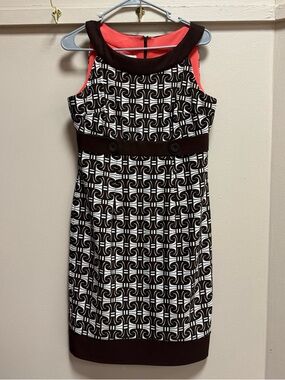 London Times Sleeveless Sheath Dress Size 8 Brown & White Print